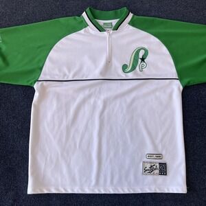 Southpole Pullover Shirt Mens XL White Green Half Zip Athletic Retro 1990s Style